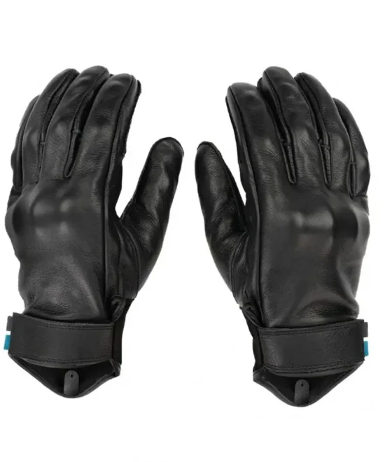 Black leather riding gloves palm view pair