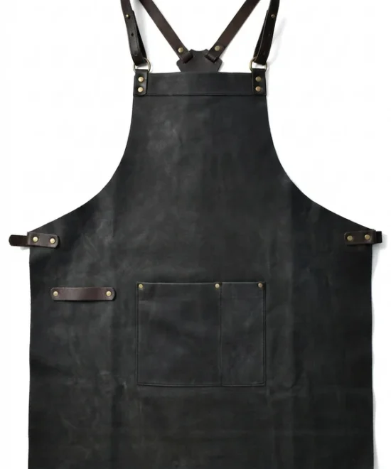 Full-grain leather apron crossback design front view