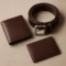 Brown full-grain leather bifold wallet front view