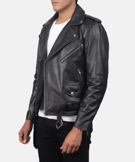 Men's genuine leather biker jacket with quilted panels