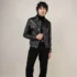 Men's black leather trucker jacket front view