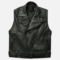 Men's classic leather biker vest front view black