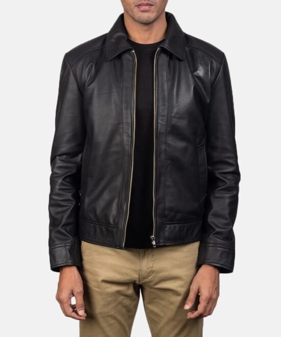 Men's Inferno Black Leather Jacket – front view