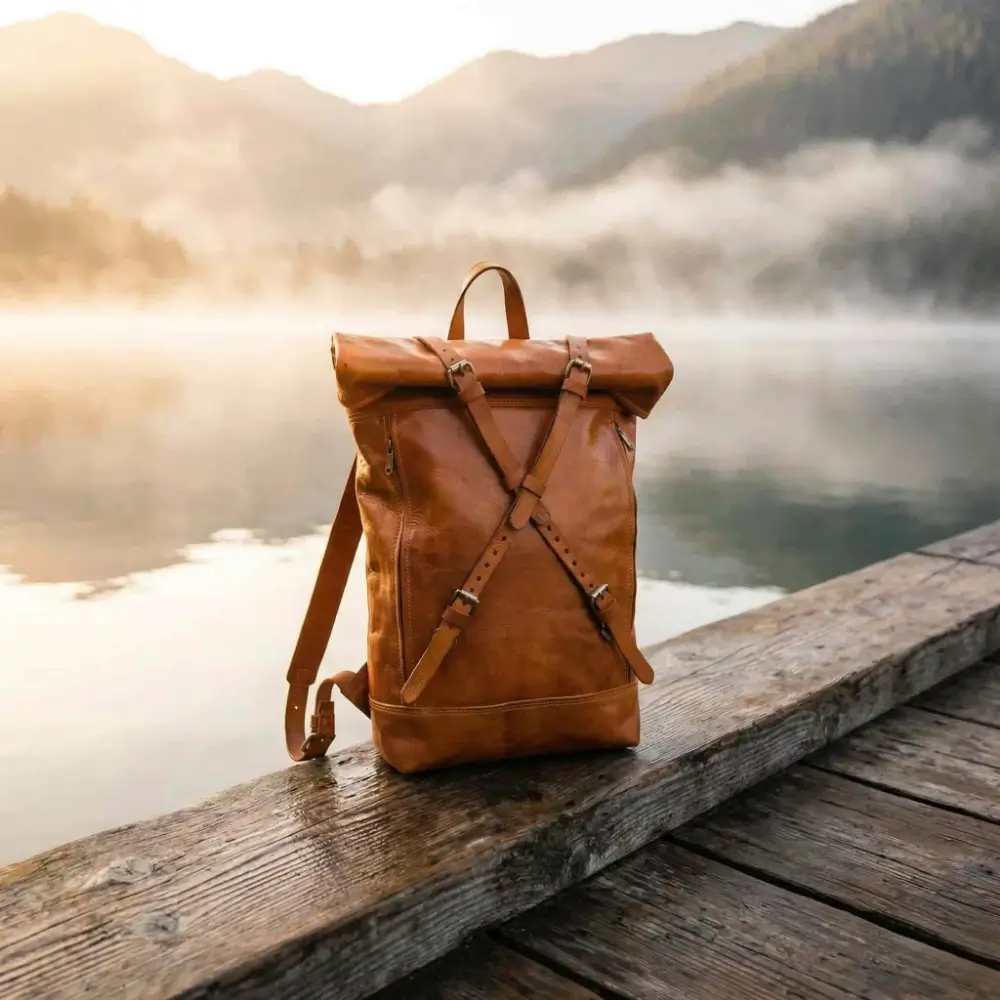 Full-grain leather backpack bulk manufacturing sample