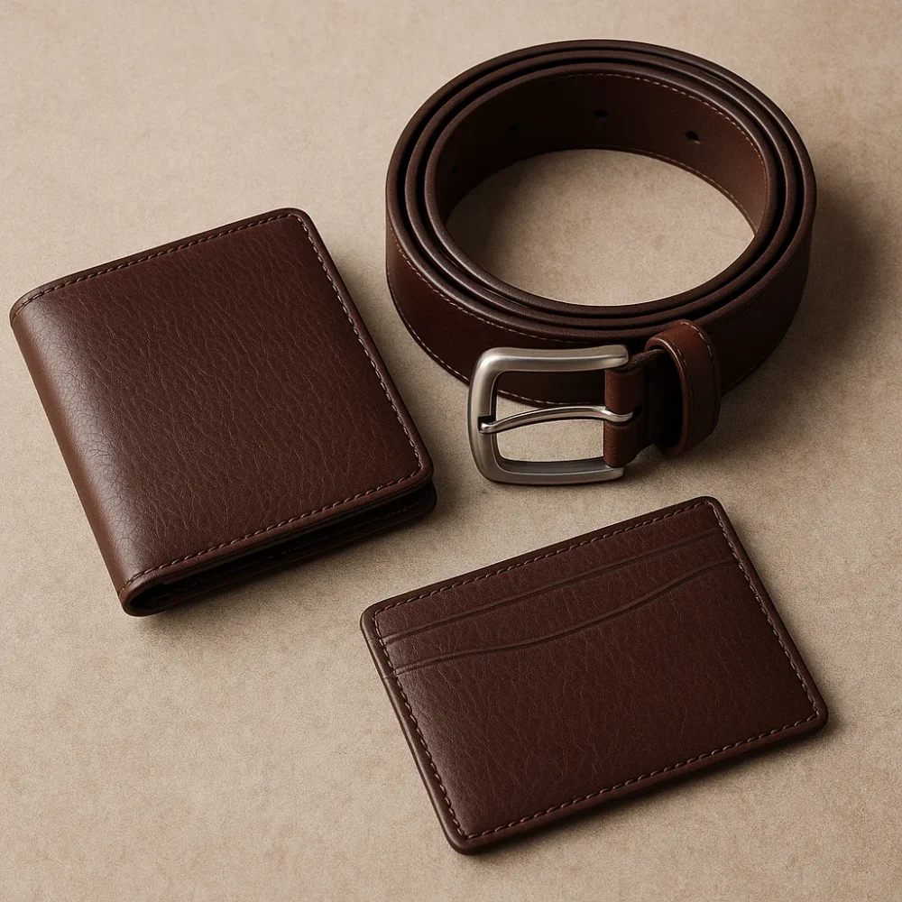 Brown full-grain leather bifold wallet front view