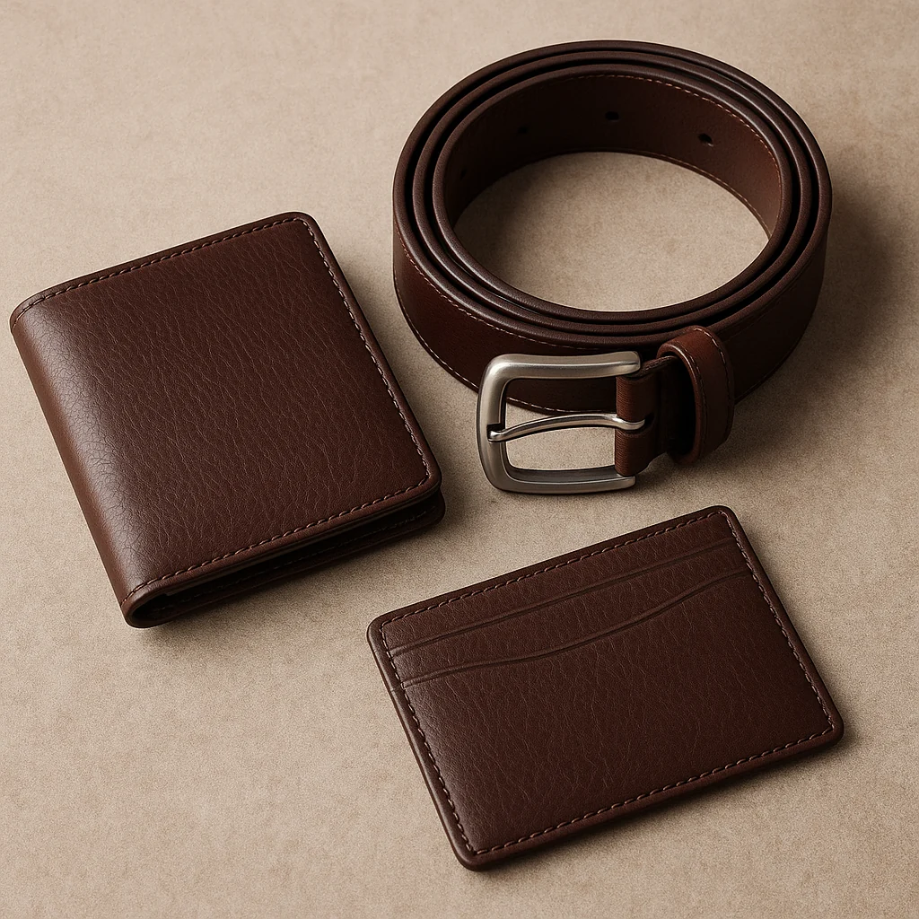 Brown full-grain leather bifold wallet front view
