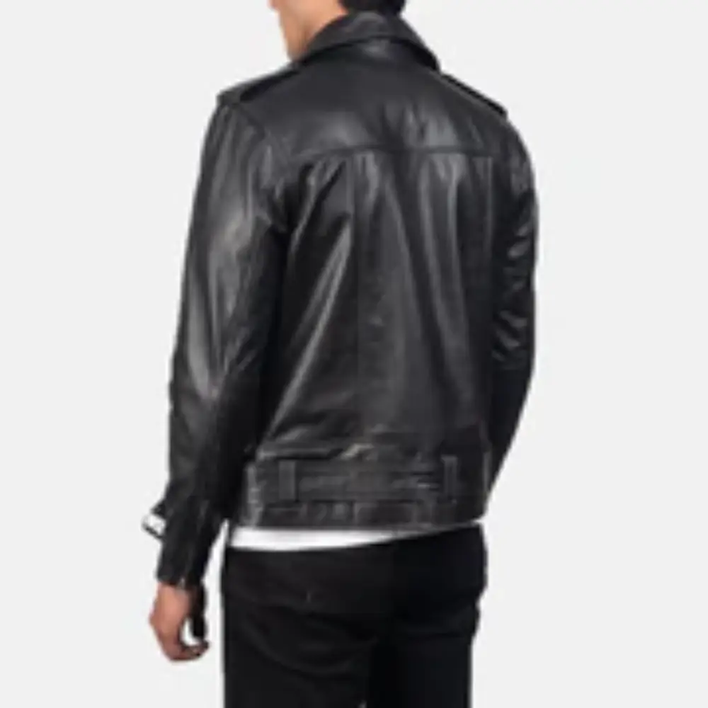 Wear black moto jacket styled with jeans