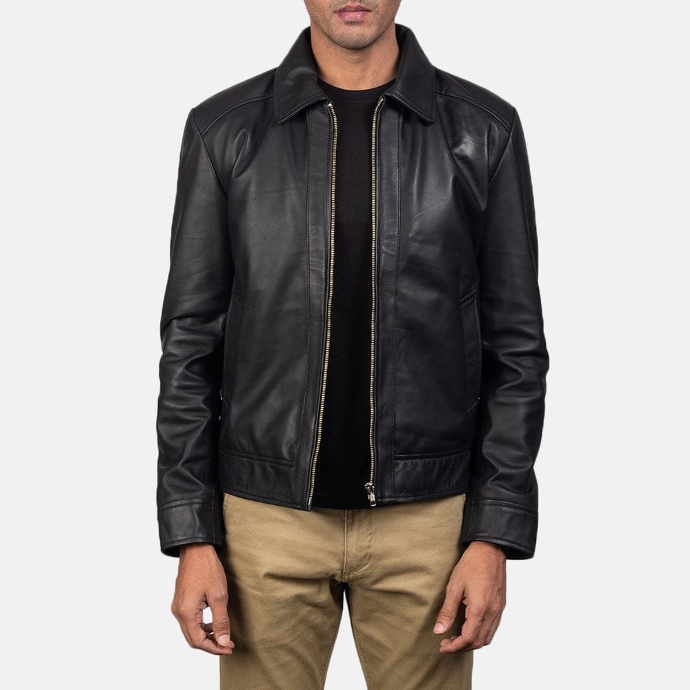 Men's Inferno Black Leather Jacket – front view