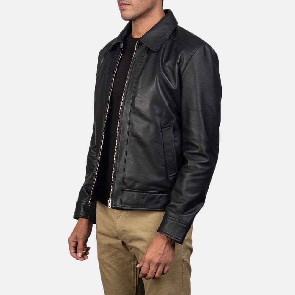 Men's Inferno Black Leather Jacket – side profile