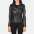 "Golden Garb Flashback Black Leather Biker Jacket – front view"