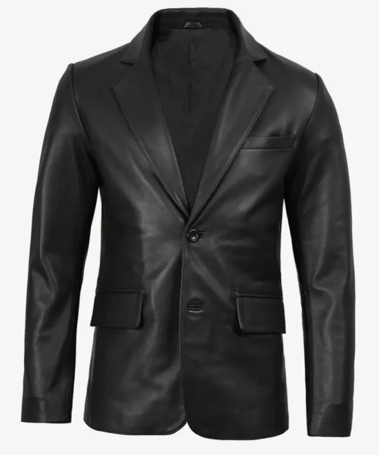 Golden-Garb-Wear-black-lambskin-leather-blazer-front-view.