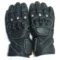 Golden Garb Wear black leather motorbike gloves, pair front view
