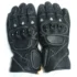 Golden Garb Wear black leather motorbike gloves, pair front view