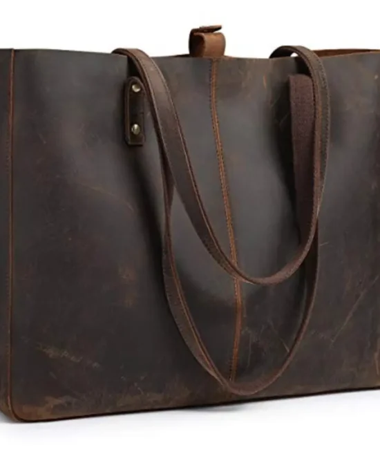 Golden Garb Wear vintage brown genuine leather tote bag for women, front view
