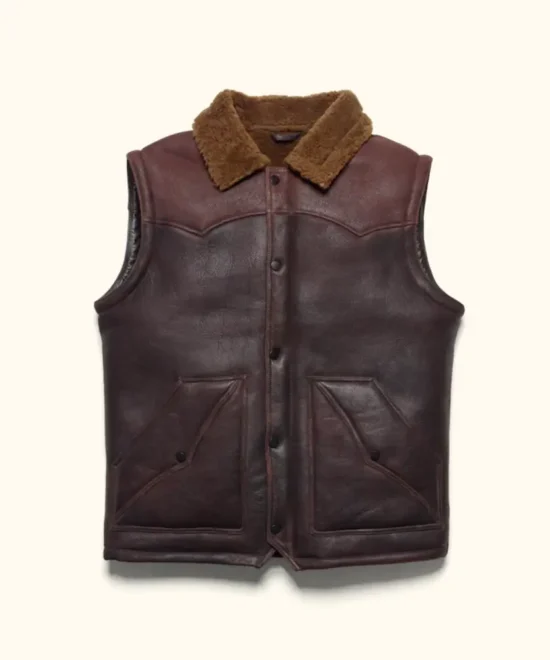 Shearling vest collar and trim detail close-up