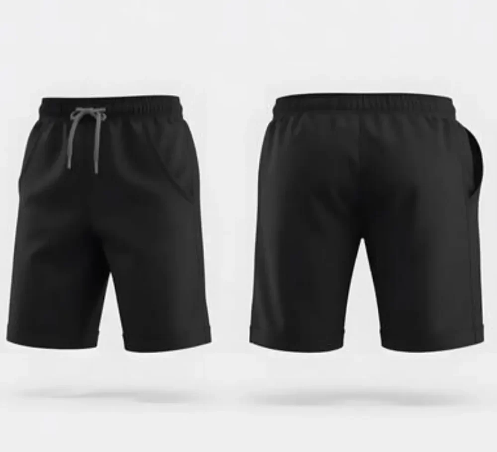 Close-up-of-lightweight-stretch-fabric-on-black-athletic-shorts