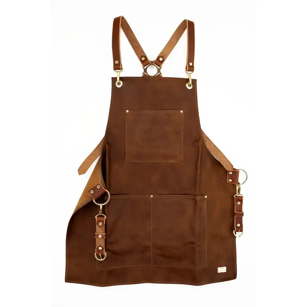 "Golden Garb Wear adjustable leather apron with straps"