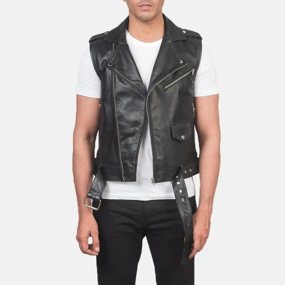 Golden-Garb-Wear-Sullivan-black-leather-biker-vest-front-view