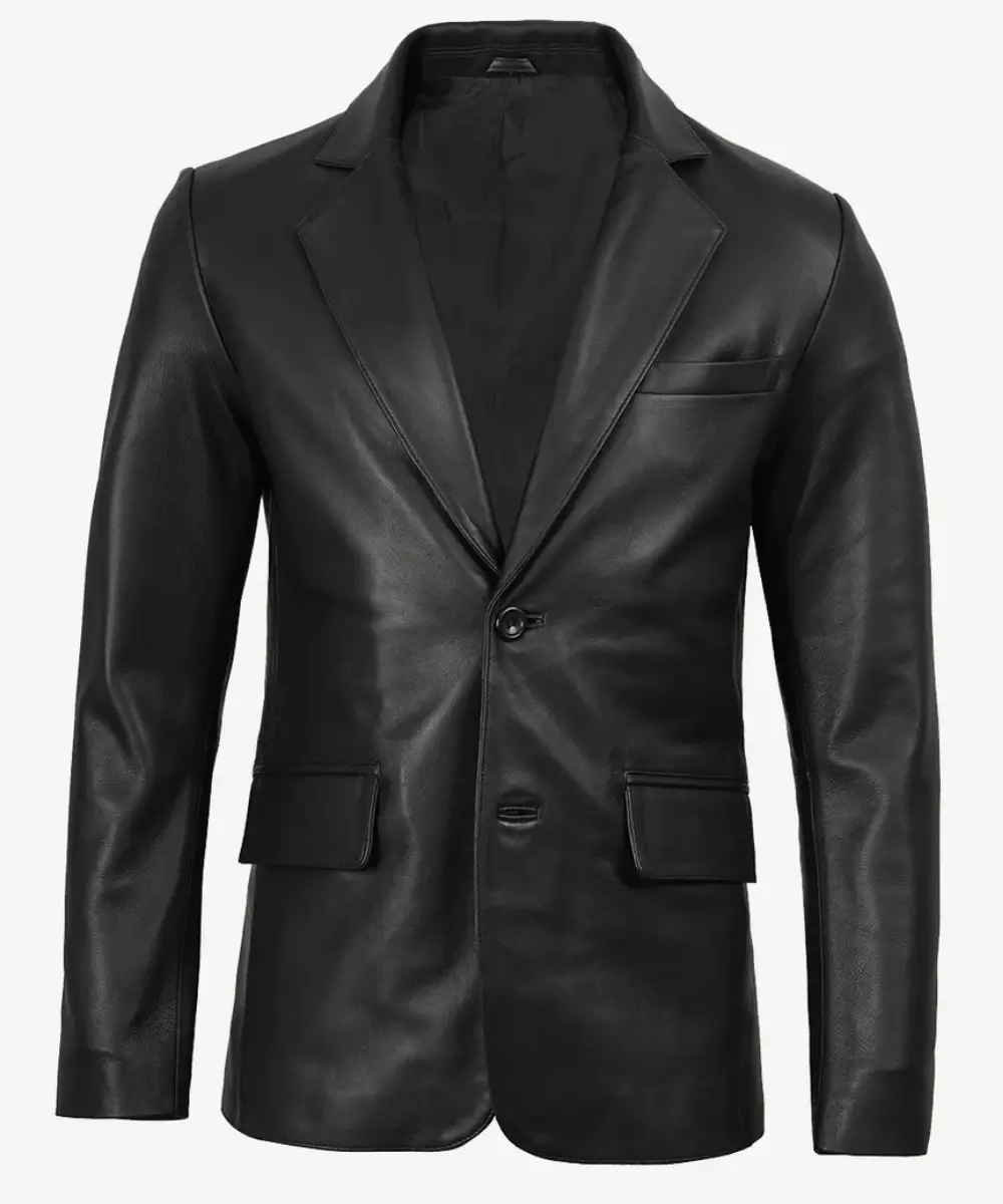 Golden-Garb-Wear-black-lambskin-leather-blazer-front-view.
