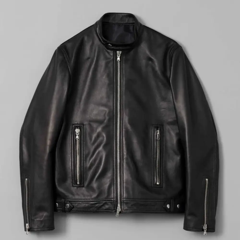 Golden-Garb-Wear-black-sheep-leather-single-rider-jacket-front-view