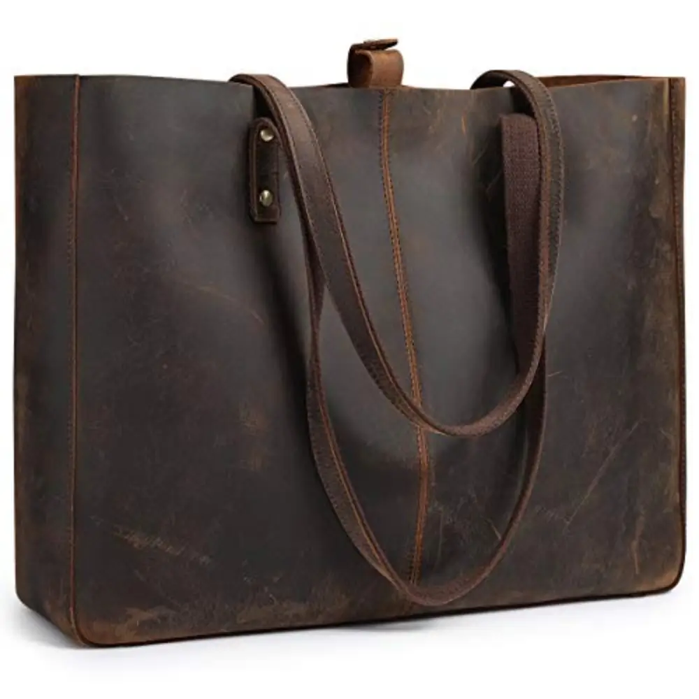Golden Garb Wear vintage brown genuine leather tote bag for women, front view