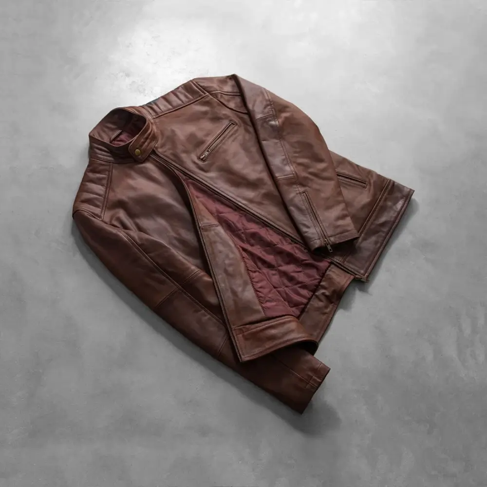 Interior-lining-view-of-Dean-brown-leather-biker-jacket.