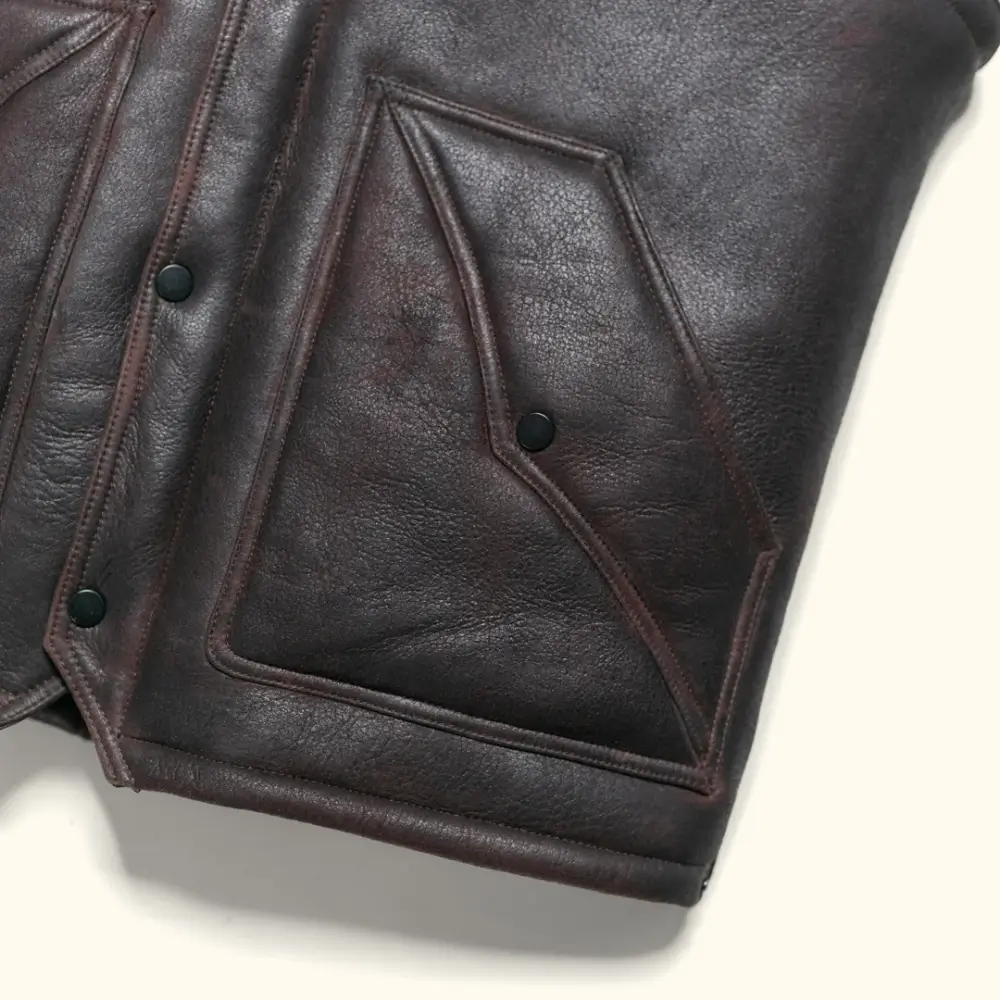 Leather shearling vest bulk manufacturing sample