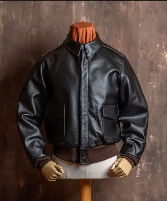 Golden-Garb-Aviator-A-2-Black-Leather-Bomber-Jacket-–-front-view