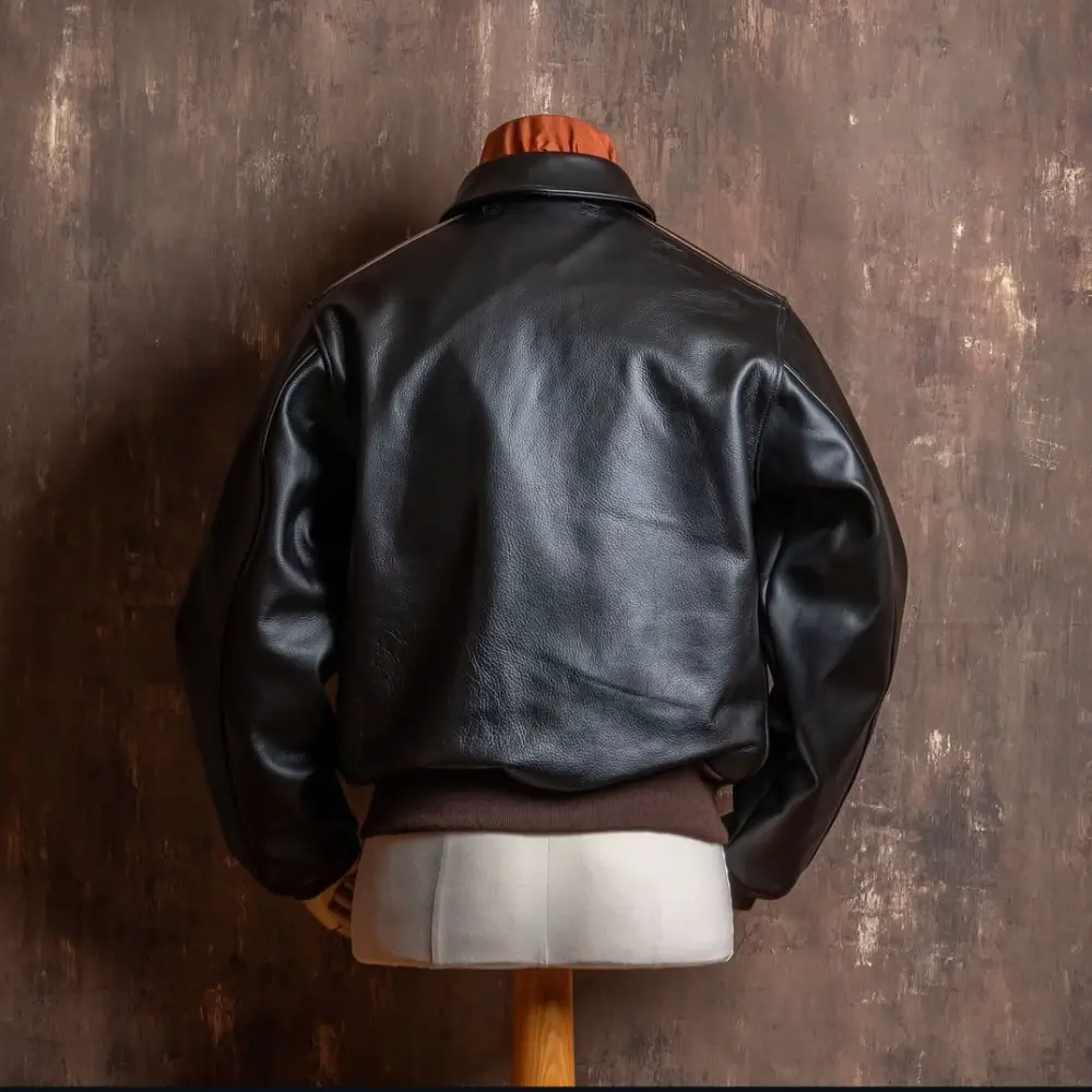 Golden-Garb-Aviator-A-2-Black-Leather-Bomber-Jacket-–-back-view