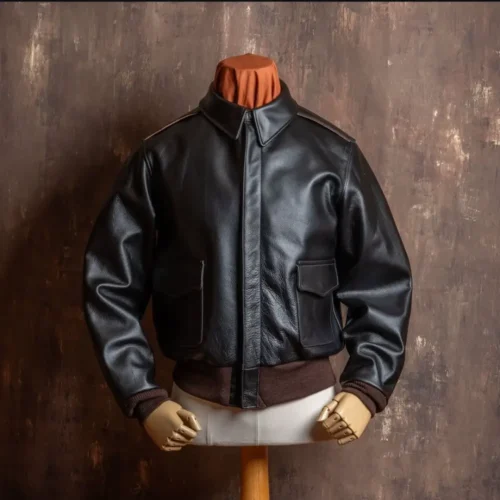 Golden-Garb-Aviator-A-2-Black-Leather-Bomber-Jacket-–-front-view