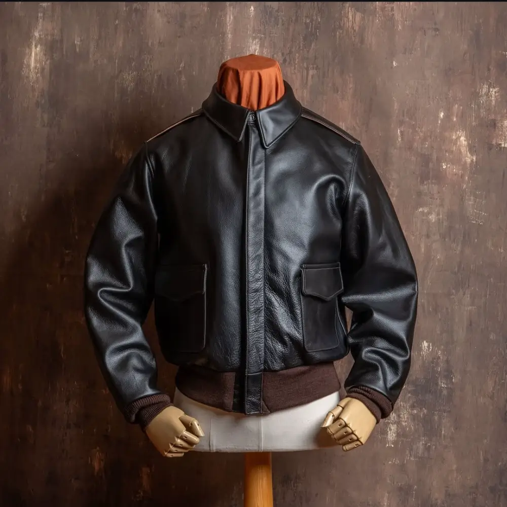 Golden-Garb-Aviator-A-2-Black-Leather-Bomber-Jacket-–-front-view
