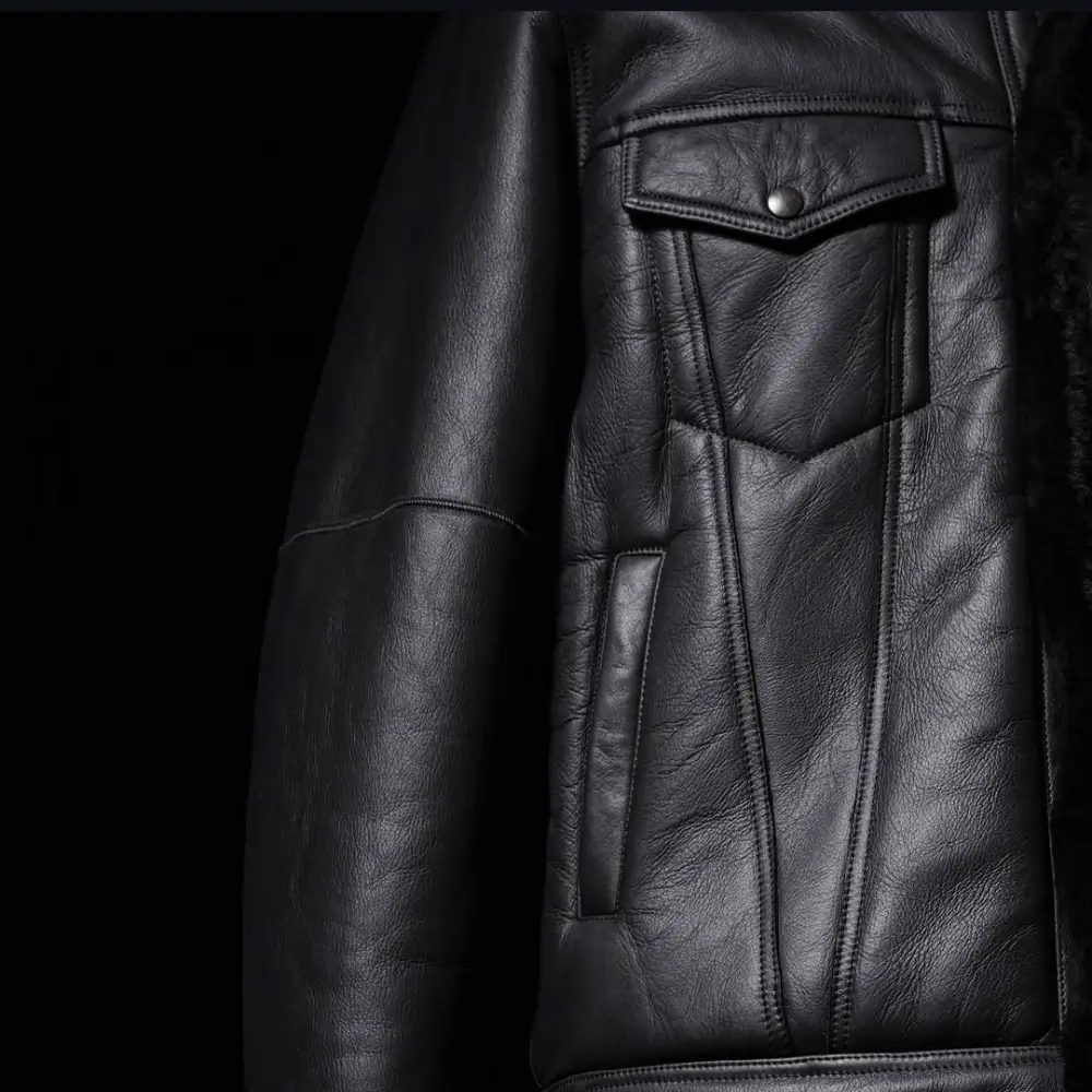 Shearling-trim-cuff-detail-on-genuine-leather-jacket